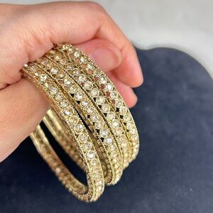 Elegant Set Of 4 Gold Rhinestones Bangles